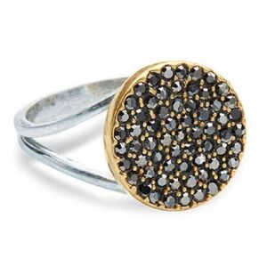 Premier Designs Black and Gold Ring with Luxurious Sparkling Face